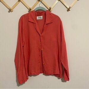 Flax Coral Pink Linen Button Front Blouse